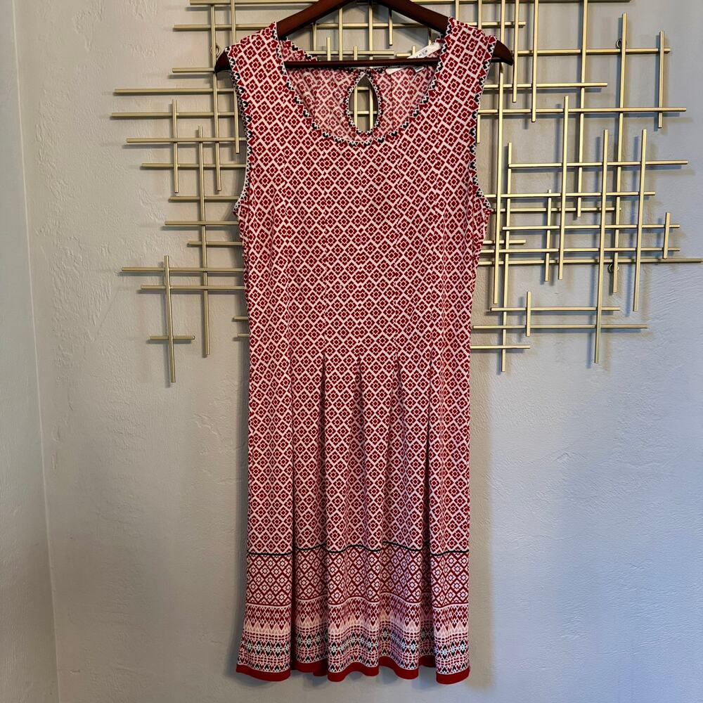 Max Studio Red White Geometric Sleeveless Midi Dress Size M